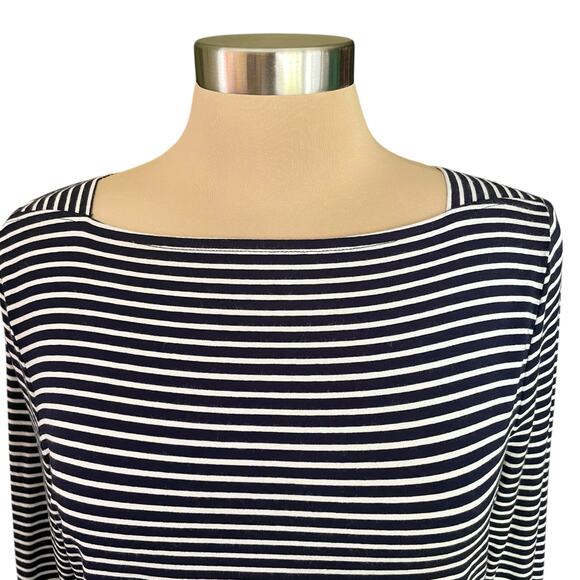 Talbots Navy & White Stripe Knit Top Size L 3/4 Sleeve Nautical Coastal Preppy - Picture 2 of 6